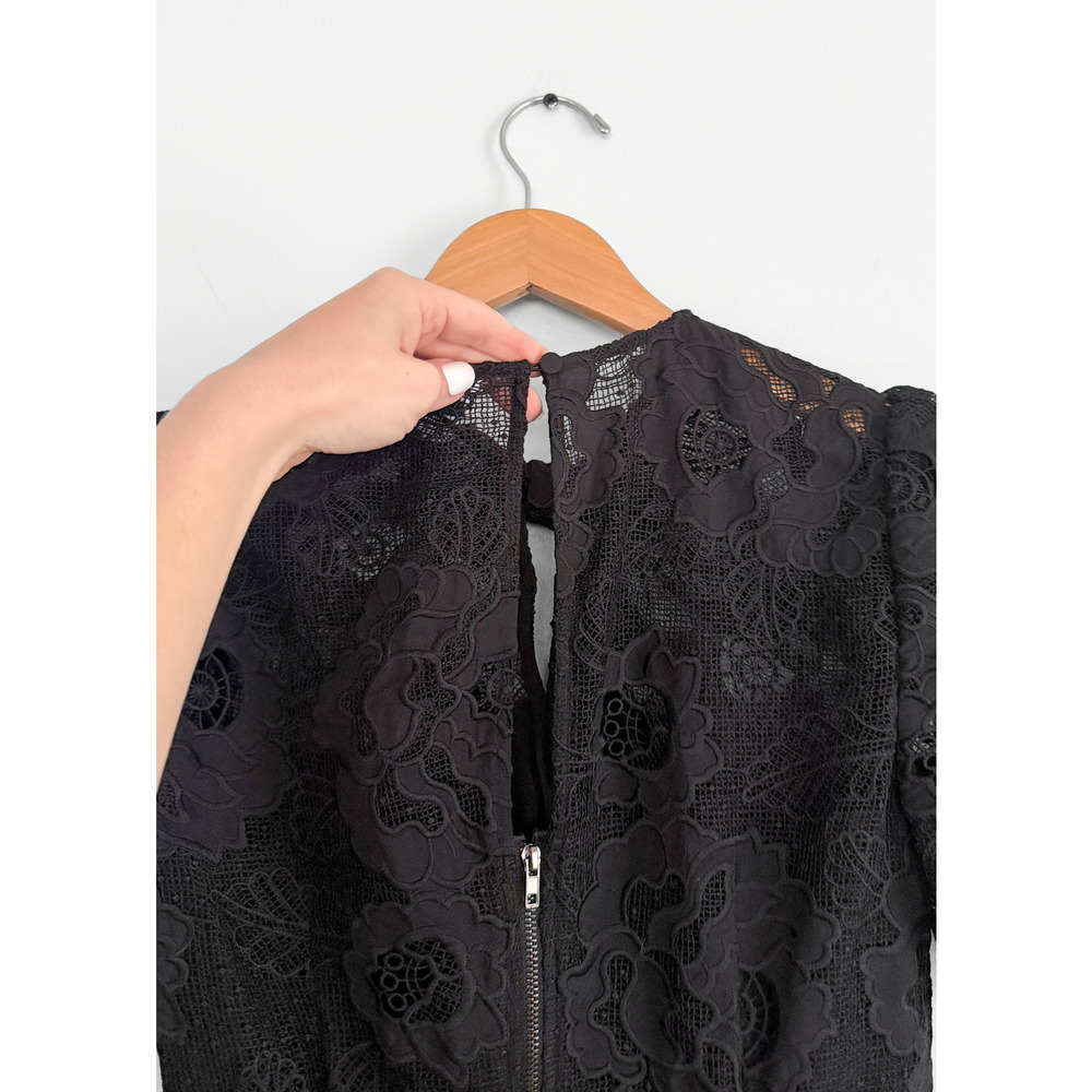 Self-Portrait Black Lace Cap Sleeve Mini Dress Cocktail Party size US 4 - Picture 9 of 11